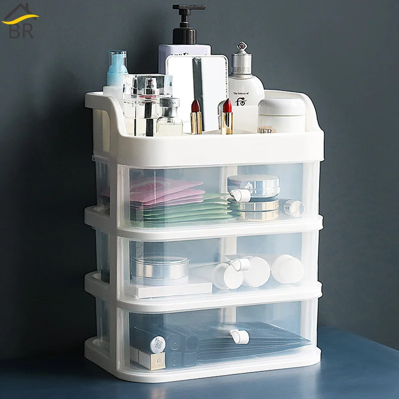 

BR Plastic Cosmetic Drawer Makeup Organizer Makeup Storage Box Container Nail Casket Holder Desktop Sundry Storage Case
