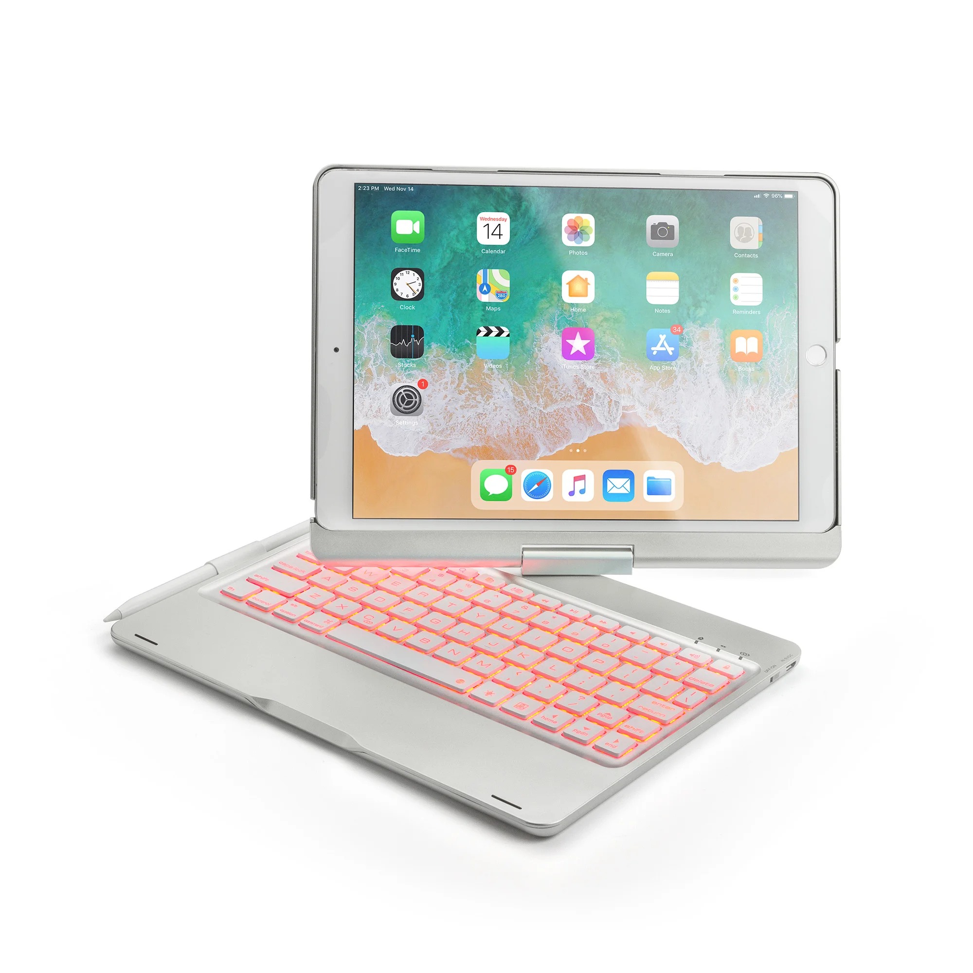 

360 Degree Rotation Wireless Bluetooth Keyboard Case for iPad Pro 10.5 inch 2019 with Colorful LED Backlight