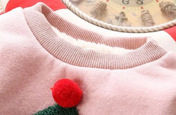 Зимний Детский Рождественский свитер для мальчиков и девочек, плотные бархатные свитшоты для малышей, Детские Теплые Топы с рождественской елкой для девочек