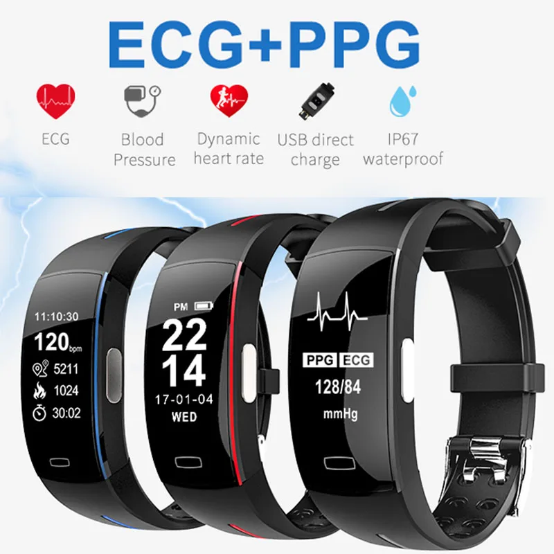 0.96Inch OLED Bluetooth Smart Bracelet Support ECG+PPG Blood Pressure Heart rate Monitoring