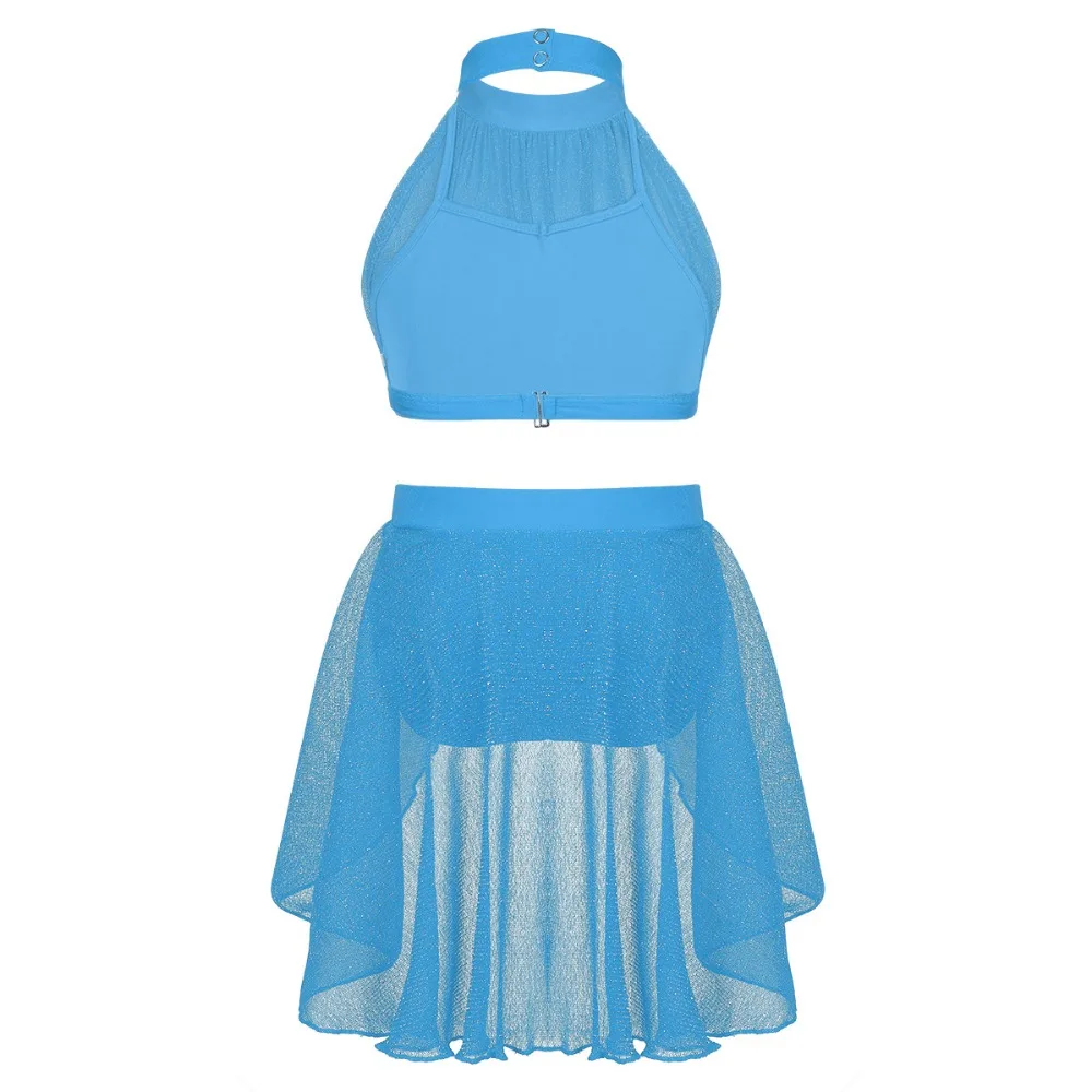 inlzdz Little Big Girls Lyrical Dance 2pcs Outfit High Turtleneck Crop Top with Skirted Bottoms Athletic Costume inlzdz Little Big Girls Lyrical Dance 2pcs Outfit High Turtleneck Crop Top with Skirted Bottoms Athletic Costume