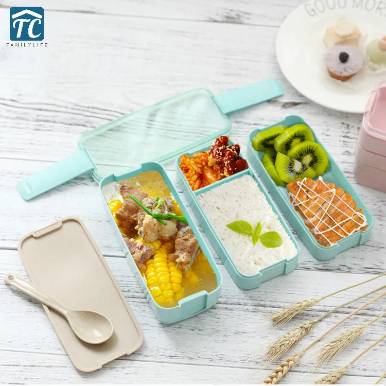 

Japanese Wheat Straw Multi-layered Lunch Box Small Portable Student Adult Dinnerware Bento Storage Food Container Eco-friendly
