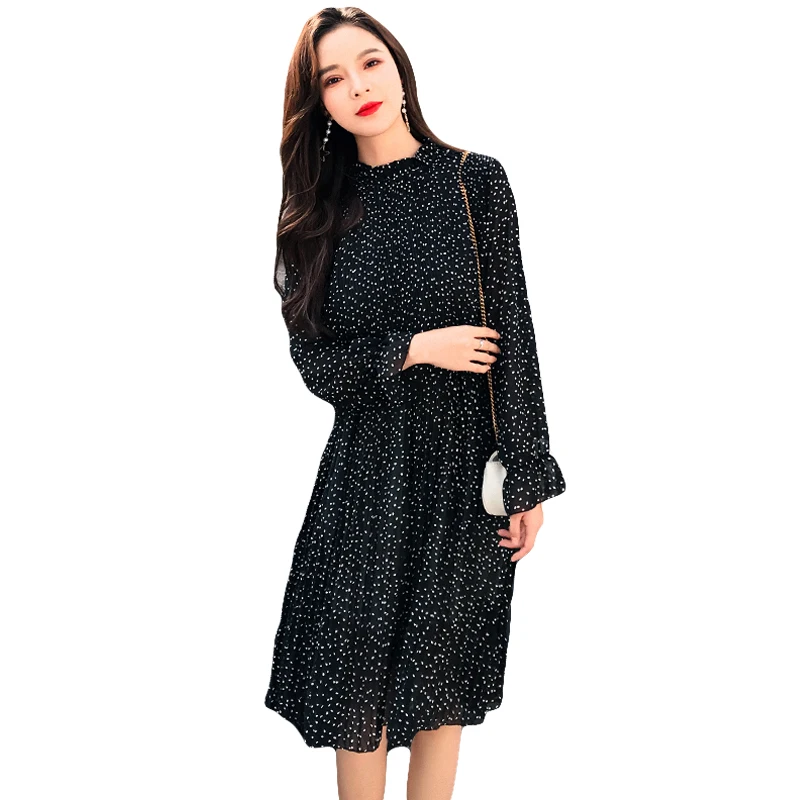 

2019 The New Two layers Floral Chiffon Dress Elastic Waist Women Spring A-line Lace Up Flare Sleeve Bohemian Dress Femme
