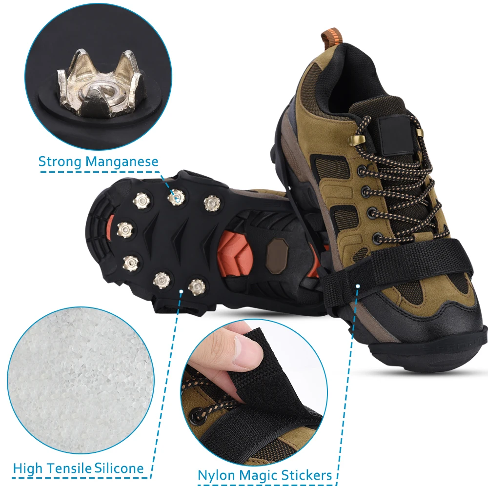 Skup Elino 10 zęby zimowe Crampon stali antypoślizgowe Spike lodu na zimę odkryty piesze wycieczki wspinaczka knagi łańcuch lodu pazury dla dziecka dorosłych