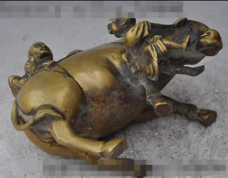 

S1894 6"old chinese folk fengshui bronze boy lad Molested Ox bull Cattle Bovine statue discount 30% (C0324)