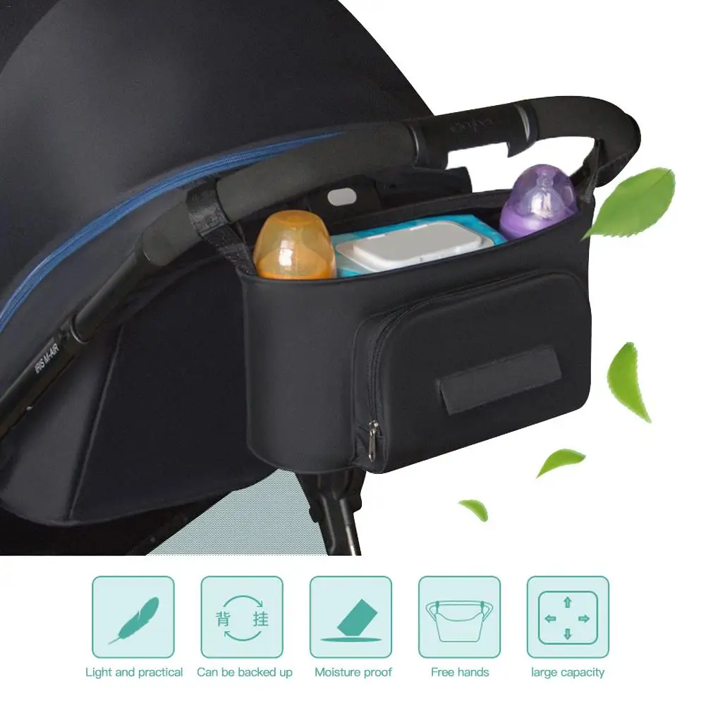 

Universal Oxford Cloth Stroller Organizer Travel Bag With Shoulder Strap Insulated Bottle Storage Pockets