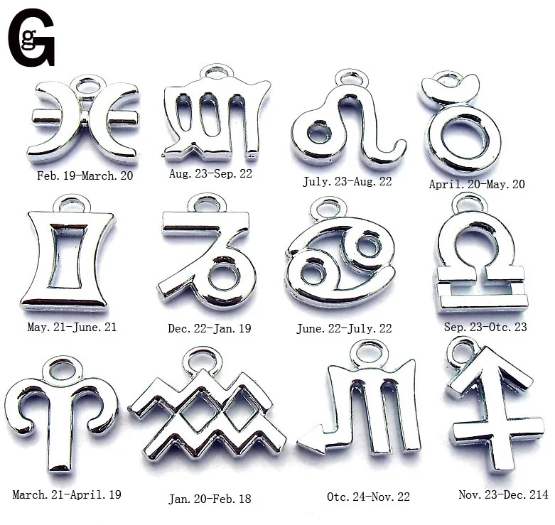 15mm Top Quality Silver Metal Zodiac Charms,Zodiac Signs for DIY