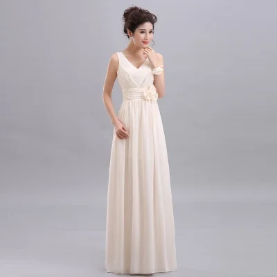 Длинные шифоновые розовые платья подружки невесты Vestido De Festa De Casamento Вечернее платье на вечеринки для девушек - Цвет: Champagne 3