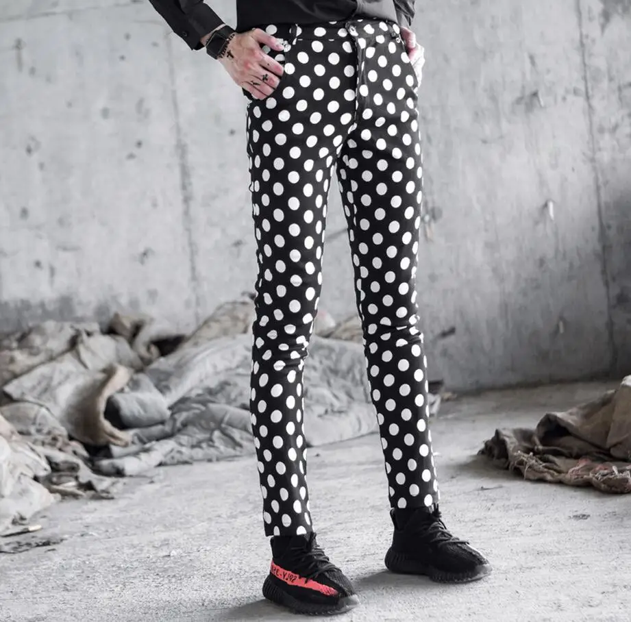 

27-44 2017 New men's clothing gd Hair Stylist fashion evening performance round polka dot casual pants plus size Singer costumes
