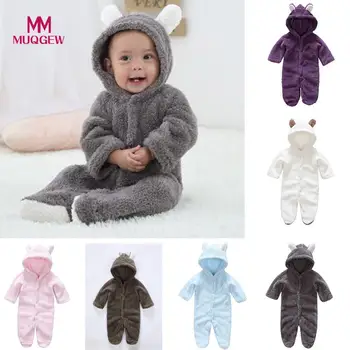 

Free Shipping Cute Newborn Baby Boys Girls Fleece Long Sleeves Warm Cartoon Hooded Romper Jumpsuit Clothes 2018 Autumn Winter