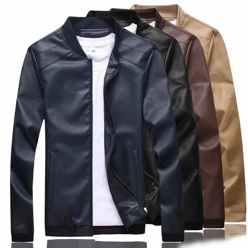 2016 Casual Mens Leather Jackets And Coats Standing Collar