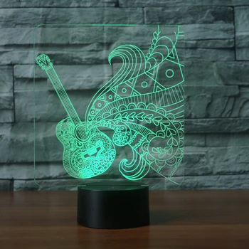 

Plate Visual Guitar Led Night Light Novelty Design Musical Instrument 3D Lamp USB Charged Touch Button Bedroom Lamp