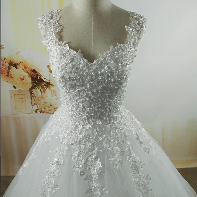 ZJ9076 Ball Gowns Spaghetti Straps White Ivory Tulle Bridal Dress For Wedding Dresses 2020 2021 Pearls  Marriage Customer Made 3