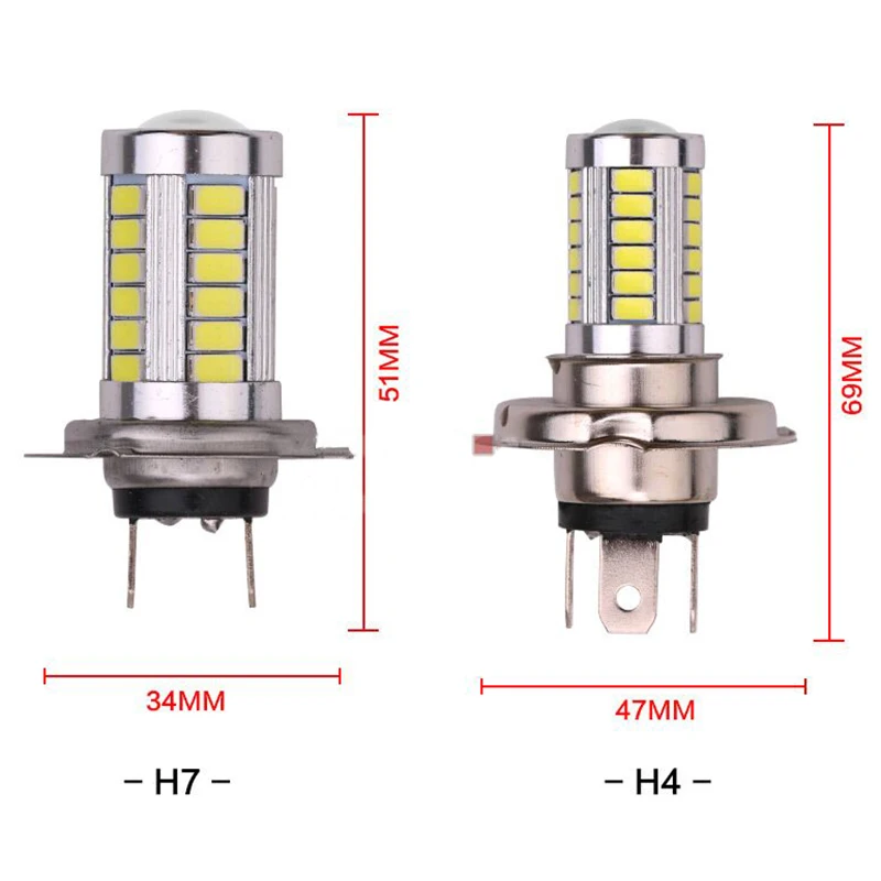 1 шт. H4 H7 светодиодный 5630 33SMD 8 Вт 33 светодиодный лампы Автомобильные светодиодные фары 12 V 800lm движения дальнего света Противотуманные фары