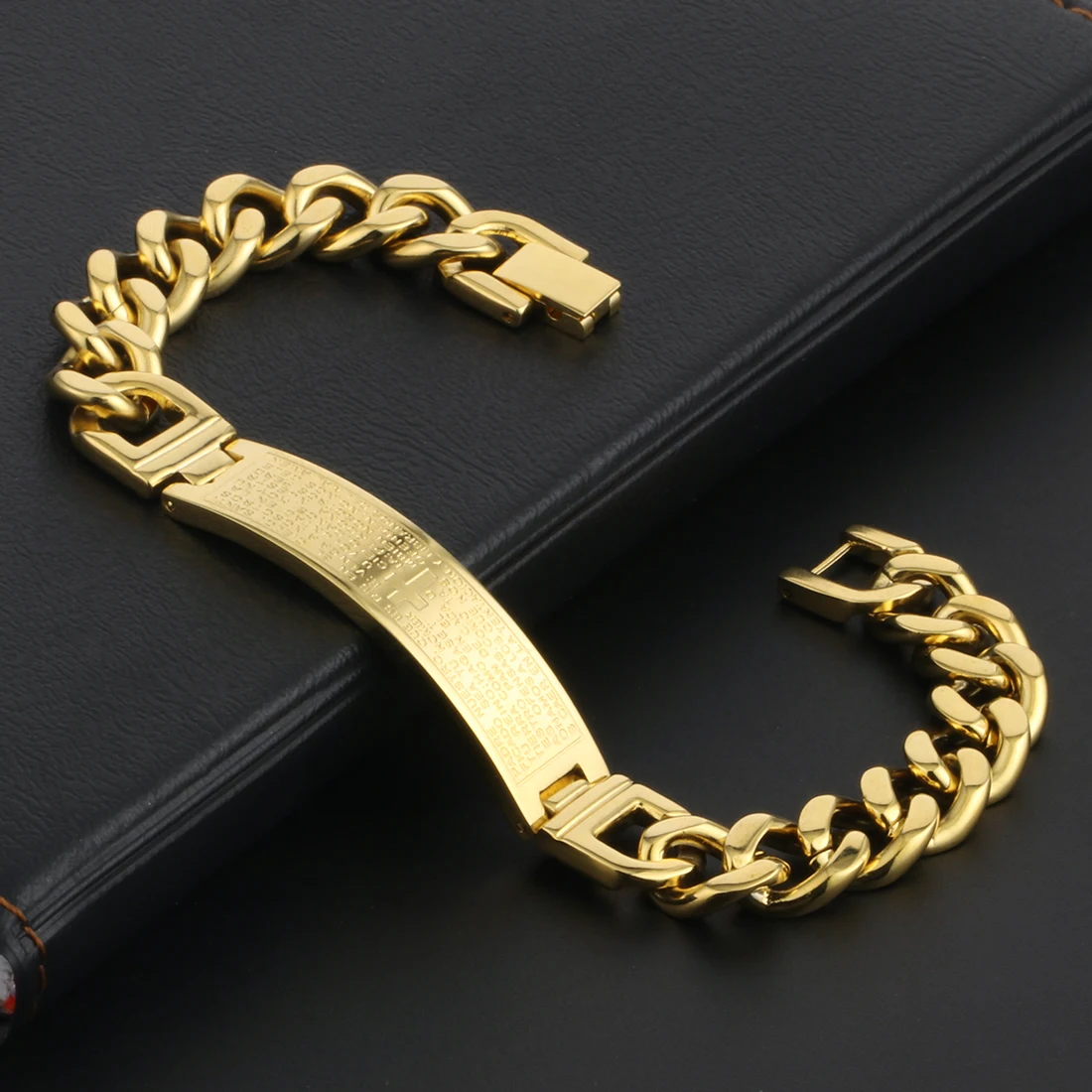 Золотой цвет браслет цепочка Ювелирные изделия для мужчин нержавеющая сталь Христос Библейский Крест Браслеты Прямая SL017
