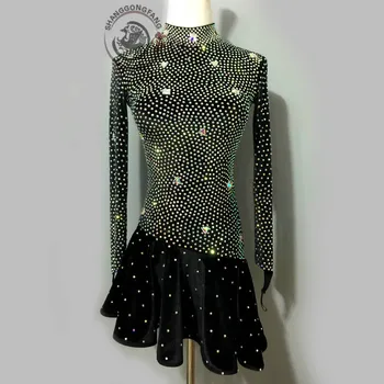

New style latin dance costume sexy stones long sleeves latin dance dress for women latin dance compeition dresses A91 S-4XL