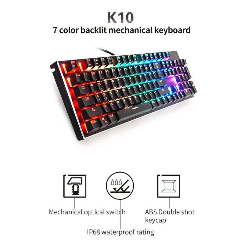 

RGB full size Mechanical Keyboard K10 104 Key USB Wired LED Backlit Axis Gaming Mechanical Keyboard For Desktop dropshipping