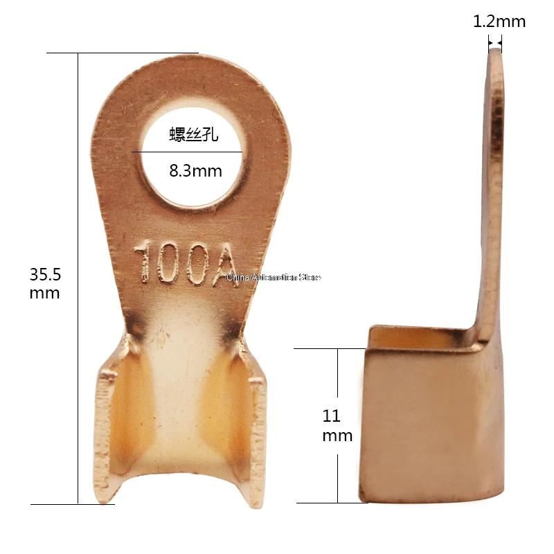10 шт. 100A медная батарея Кабельный разъем терминал обжимной 10-25mm2 провода OT-100A