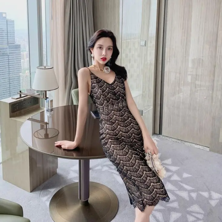 

Black Lace Summer Sexy Bandage Dress V-neck Spaghetti Strap Women Bandage Dress Party Night Club Bodycon Dresses Vestidos