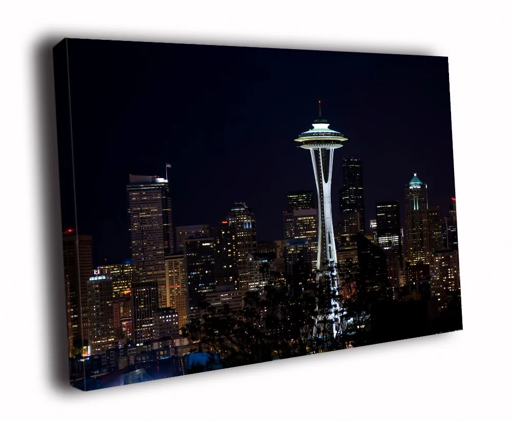 

HD Canvas Printings Painting-Seattle Night Skyline Space Needle Around the World D6227