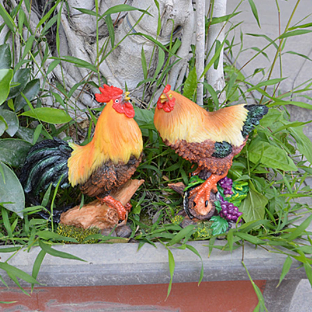 2Pcs Standing Chicken Models Resin Statue Art Craft for Collectible Ornament