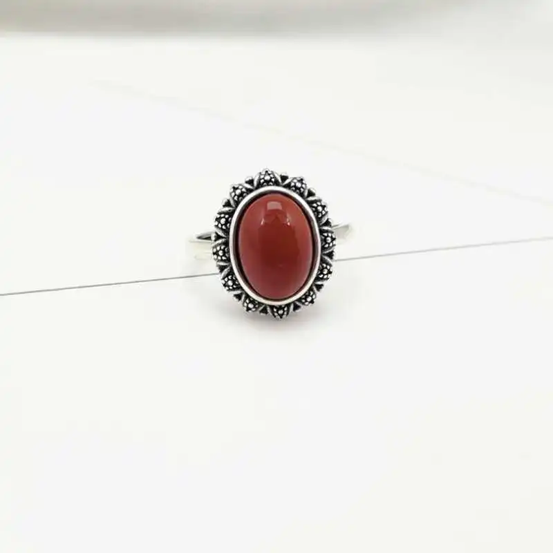 Ruifan овальные с натуральным красным агатом серьги/кольца наборы Мода 925 серебро женский свадебный комплект украшений для вечеринки YJS034 - Цвет камня: ring