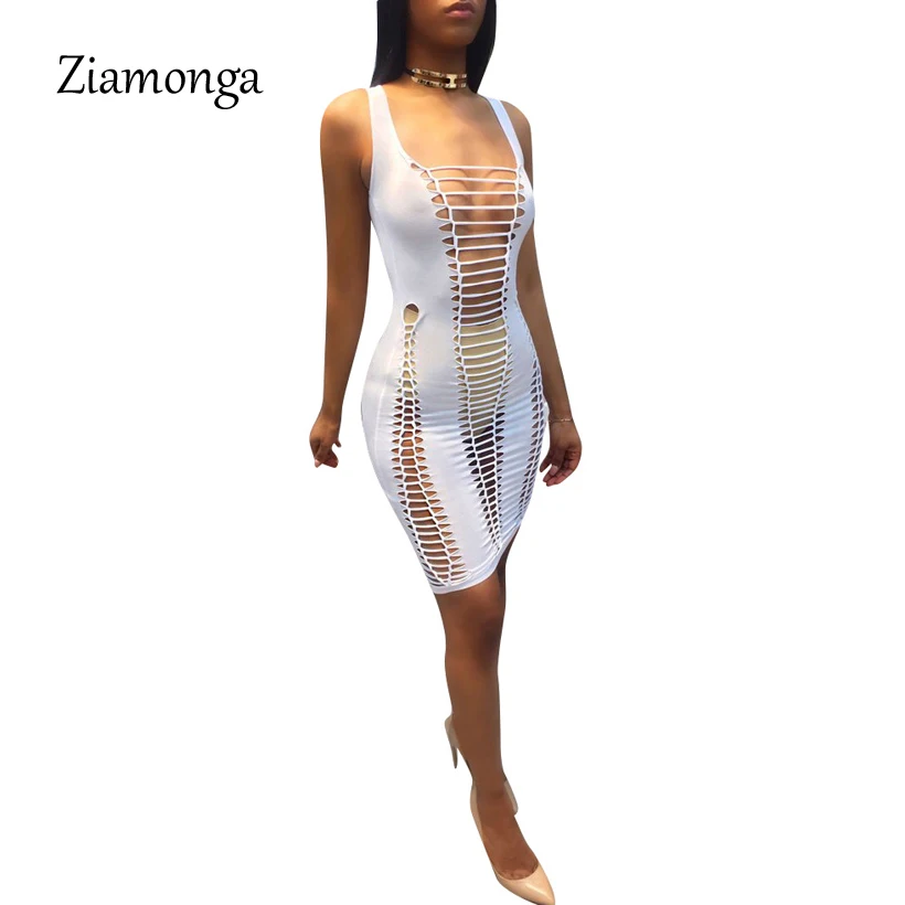 

Ziamonga 2017 New Arrival Women Sexy Dress Club Wear Cut Out Bandage Party Night Club Dress Sleeveless Hollow Sexy Bandage Dress