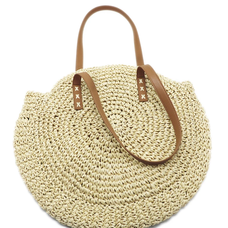 New Round Large Handbag Hand woven Straw Bag Ladies Tote Popularity