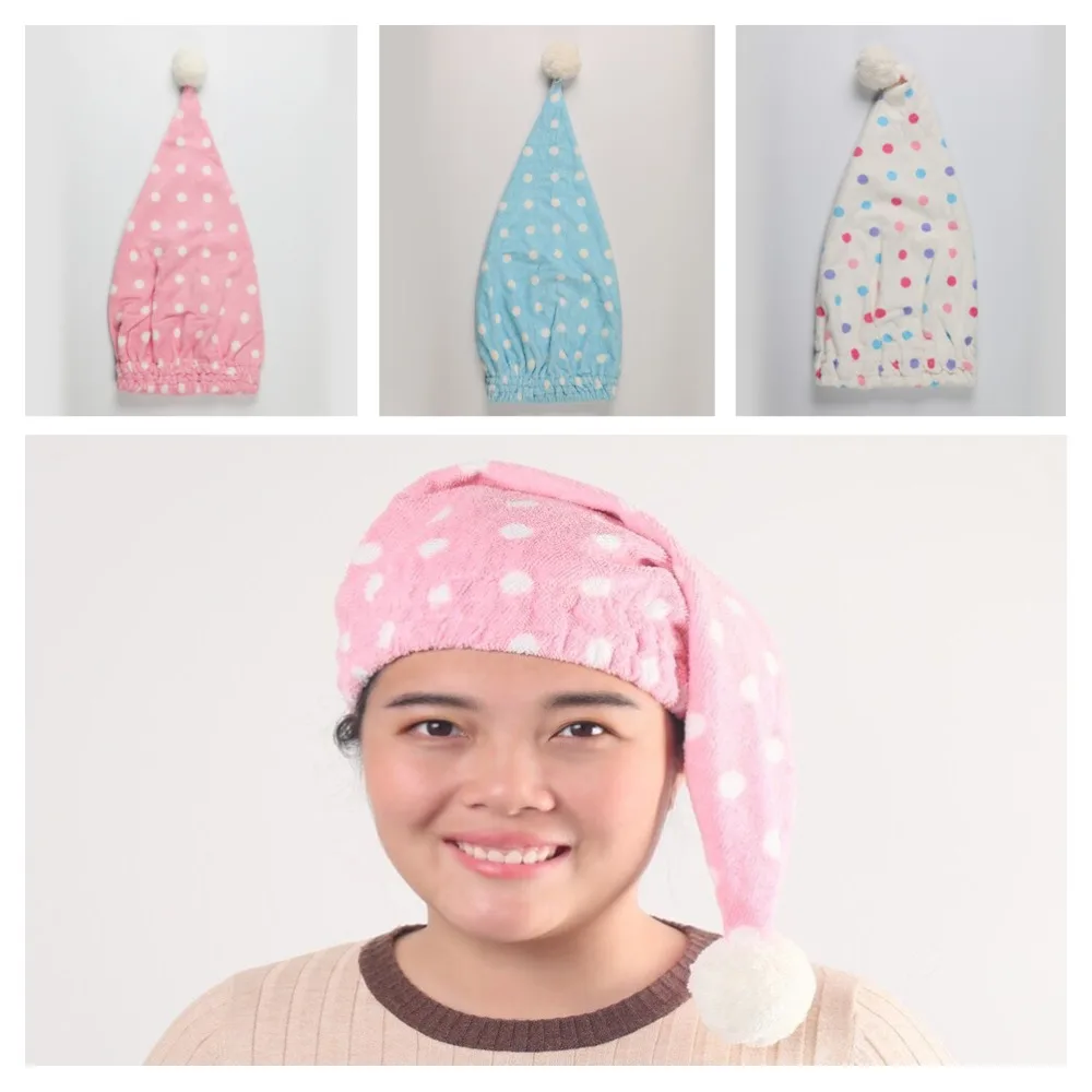

Cute Wave Point Hair Towel Microfiber Quickly Dry Hair Hat Turban Women Girls Ladies Cap Bathing Drying Towel Home Head Wrap Hat