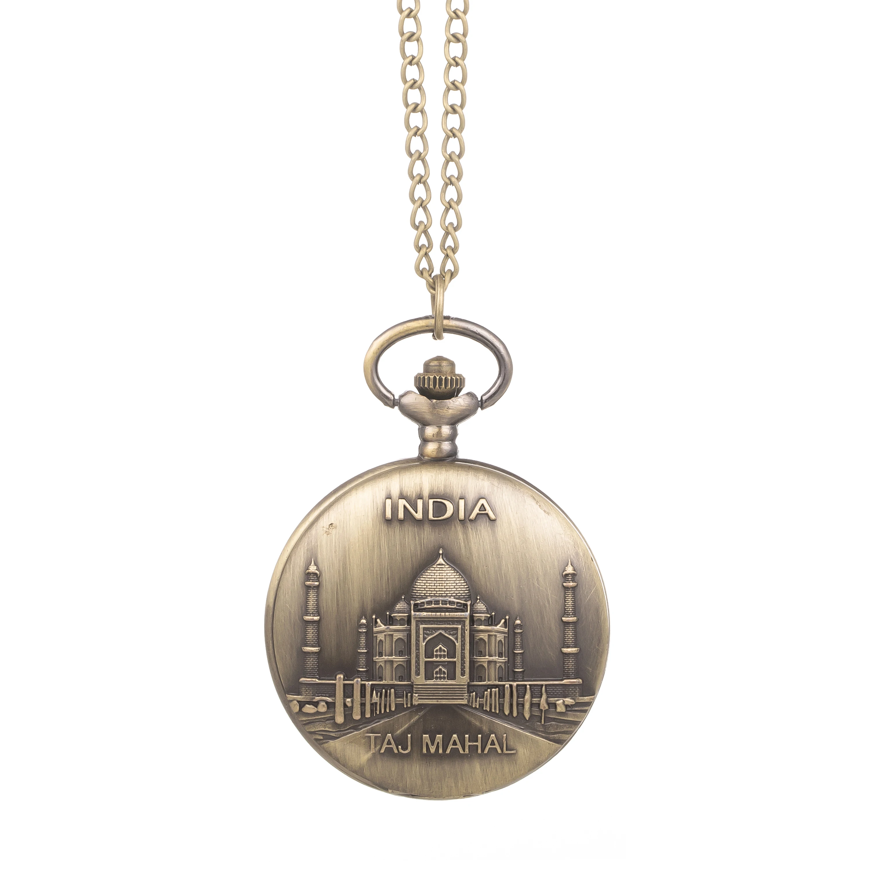 

Vintage India TAJ MAHAL Pocket Watch Necklace High Quality Fob Watch Gift Reloj De Bolsillo