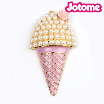 

Accept customized,65x35mm DIY Pink Ivory Pearls Pendants For Children Charms Rhinestones Crystal Ice Cream necklaces pendans