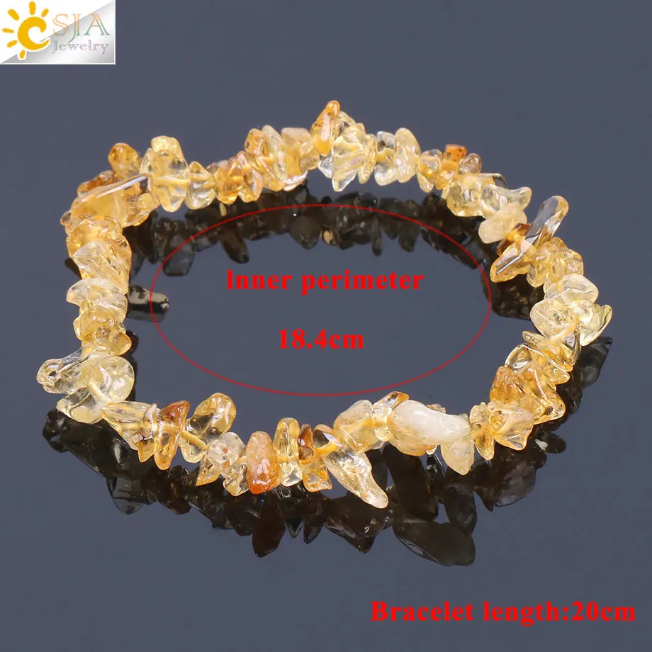 CSJA Natural Yellow Crystal Stones Beads Bracelet Irregular Gravel Quartz Bangles Healing Charm for Women Men Jewelry F157