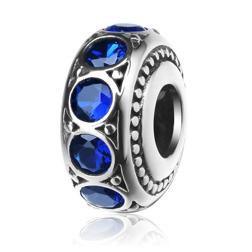 

Aceworks Spacer Beads 925 Sterling Silver Beads Charms with Blue CZ Fit European DIY Bracelet Bangle Silver Jewelry LHQ29163