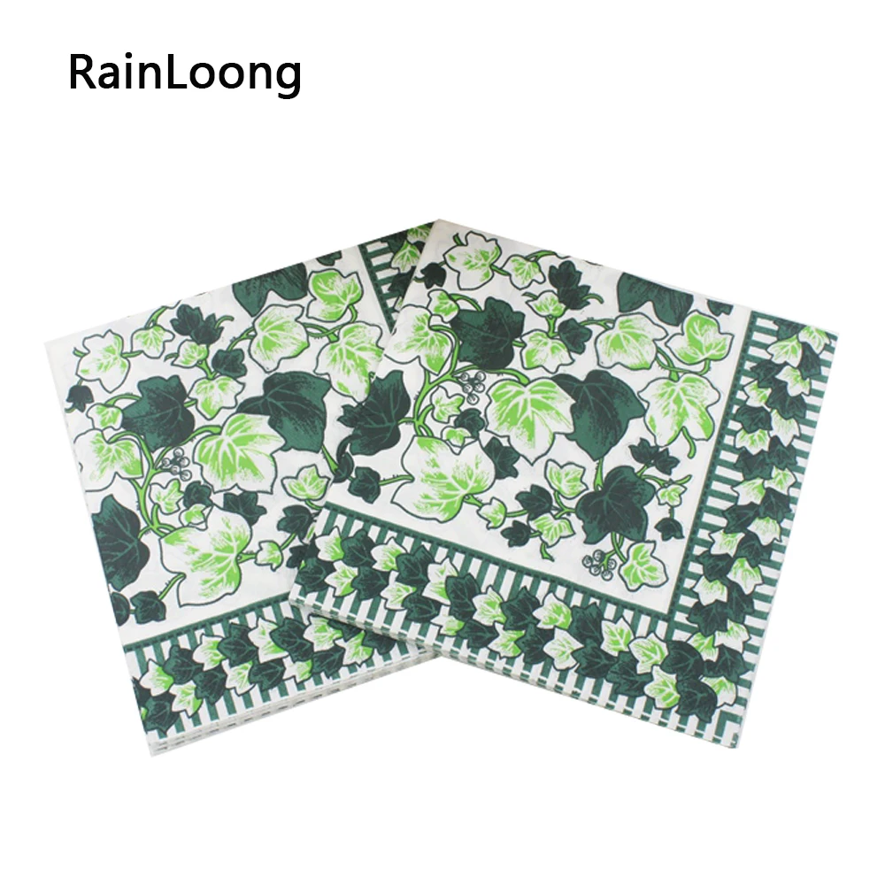 

[RainLoong] Green Flower Printed Feature Paper Napkin Tissue Decoration 33cm*33cm 20pcs/pack