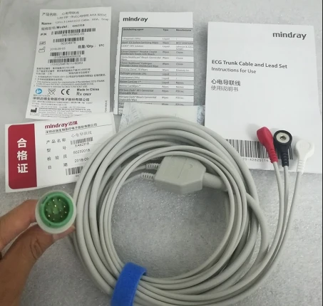 

Original New Mindray 12pin one piece T5 T8 T6 IMEC8 ECG/EKG Monitor with 3 lead Cable Leadwire snap AHA.EA6231B 040-000965-00