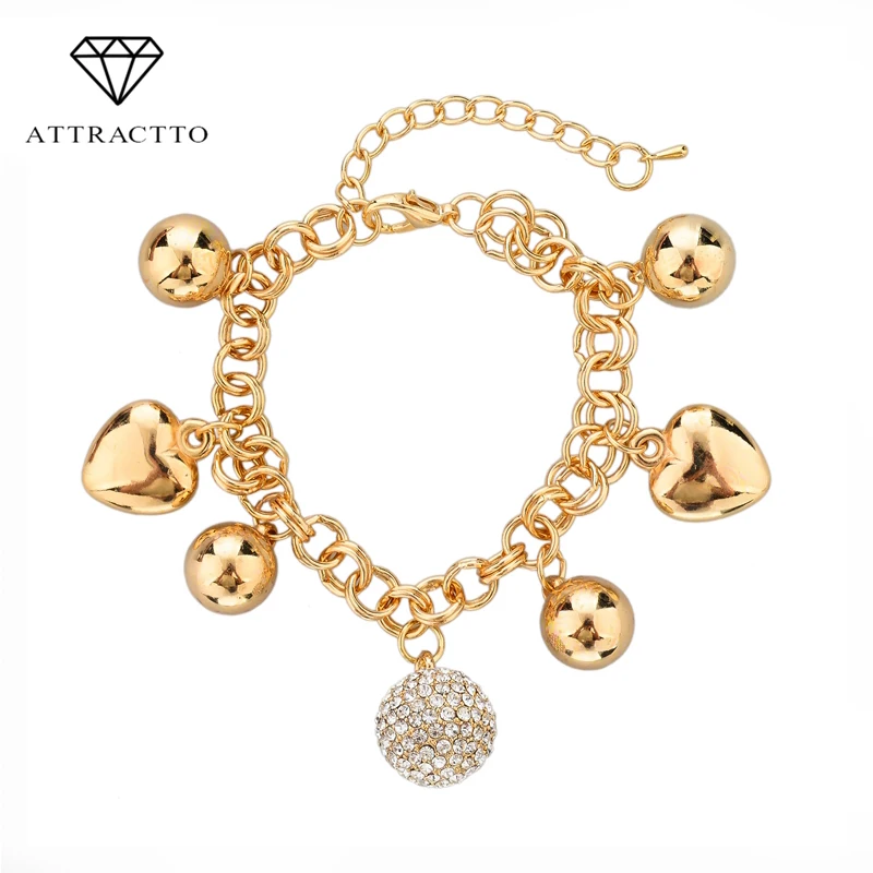 

New Design Delicate Korean Simple Gold Bracelets Bangles Heart Charm Bracelet Rhinestone Bracelet For Women SBR140195