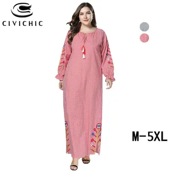 

CIVI CHIC Large Size Women Long Sleeve Gown Floral Embroidery Maxi Dress Spring Fall Loose Robe Femme Drawstring Vestidos DRS252