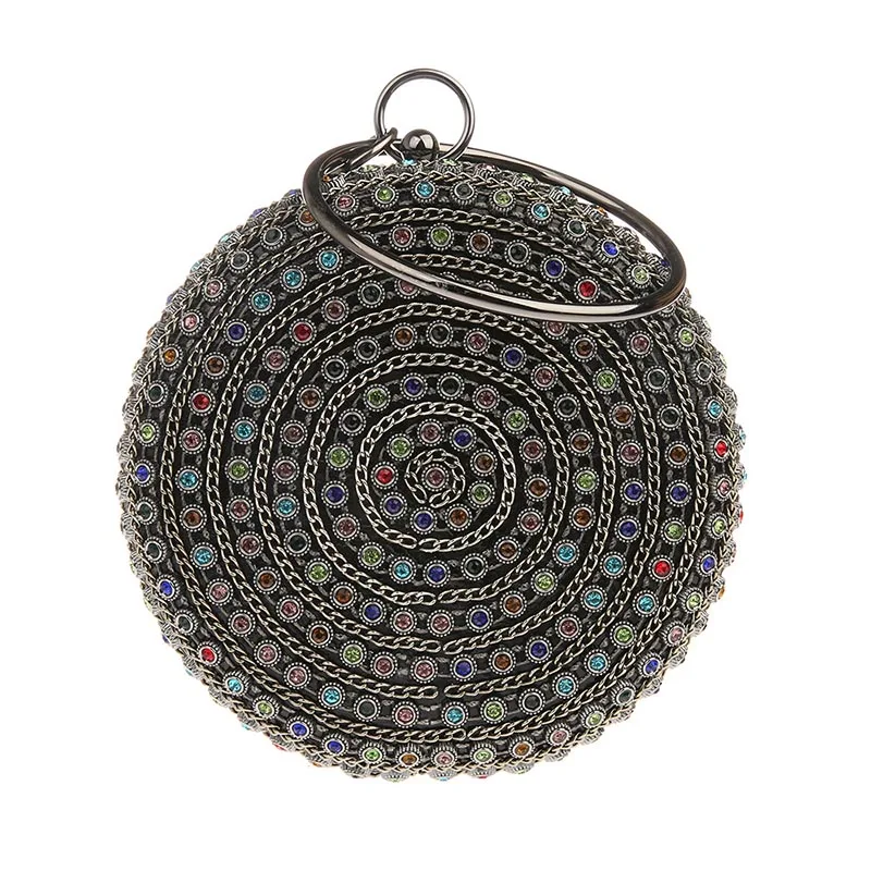 Round ball Evening Bag luxury rhinestone Purse clutch Colorful Diamond Wedding Clutches Gold Silver chains Handbags ZD1307 - Цвет: Black