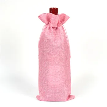 

New jute bag wine bottle cap champagne gift bag linen bag wedding party decoration wine bag 14colors