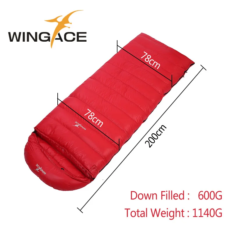 WINGACE Fill, 600 г, 1000 г, спальный мешок на утином пуху, зимний, походный, для кемпинга, конверт, для взрослых, для путешествий, спальный мешок, Сверхлегкий - Цвет: Red 600G