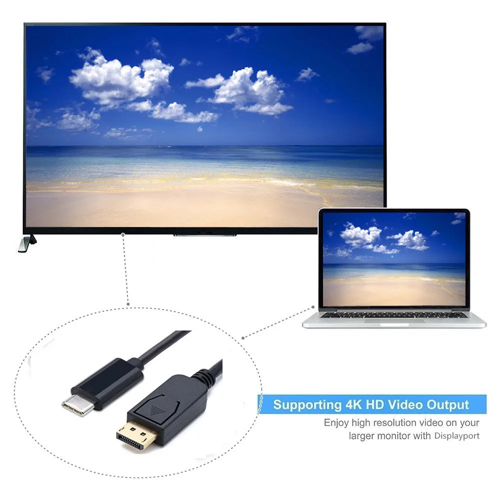 USB C к DisplayPort 4K 60Hz кабель черного цвета (совместим с Thunderbolt 3) 3 фута 0329 #2| |