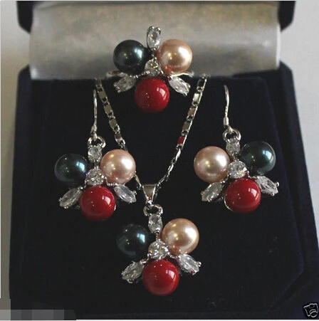 

Fashion 8mm South Sea Shell Pearl GP Crystal Earring Pendant Ring Set^^^@^Noble style Natural Fine jewe FREE SHIPPING
