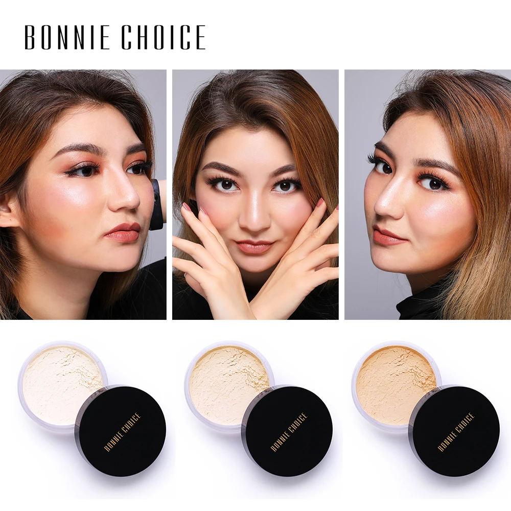 BONNIE CHOICE 1 Box Smooth Loose Powder 3 Colors Face Makeup Full Size Brighten Finish Waterproof Cosmetic With Puff |