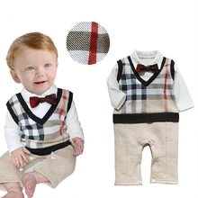 Retail 2017 100 Cotton Baby Boy Roupas Infant Critical Gentleman Bow Long Sleeve Baby Boy Clothes