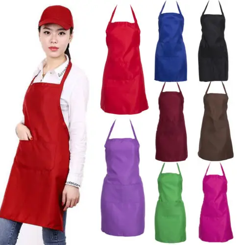 Unisex Apron HOT Adjustable Double Pocket Bib Apron Mens Womens Kitchen Restaurant Chef Classic Cooking Apron