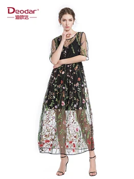 

Deodar Women Lace Gown Dress Women Tulle Tutu Mid-Calf Dresses Elegant Party O-neck High Waist Vestidos summer dress