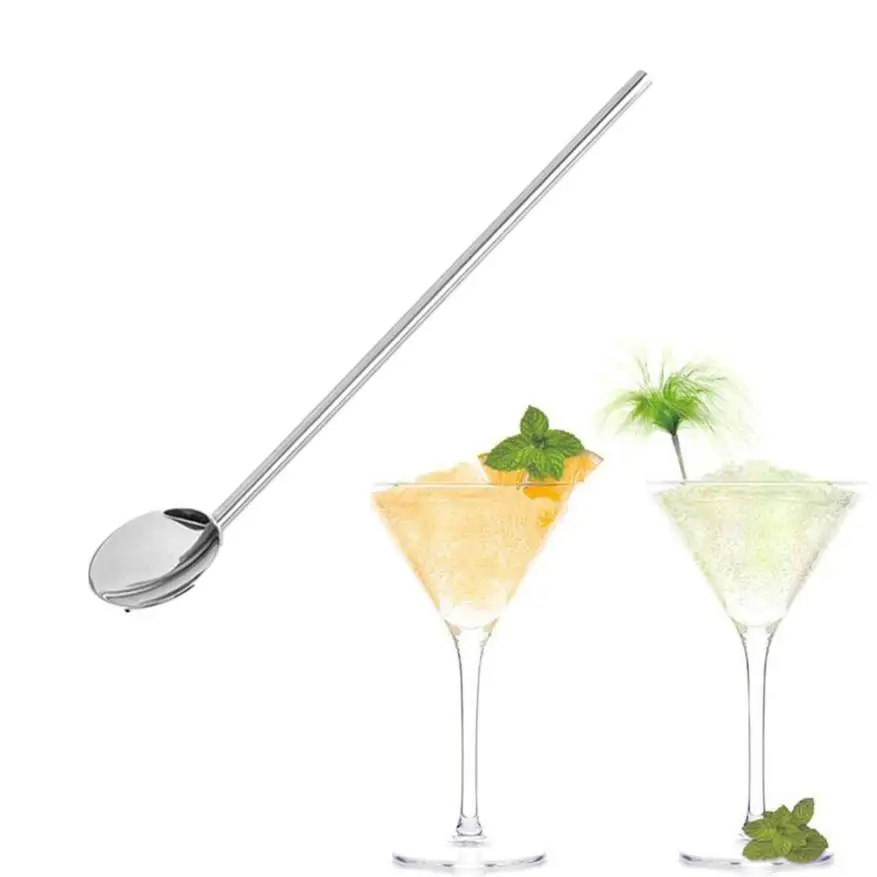 1PC Stainless Steel Bartender Spoon Straw Spoon Shaped Drinking Straw