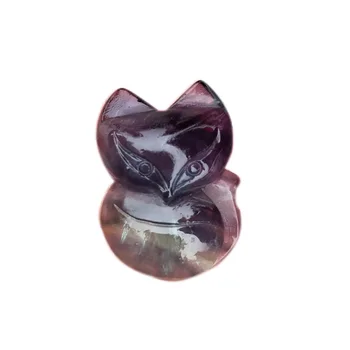 

Natural Crystal Stone Rainbow fluorite Cute little fox Carved Figurine Stone Chakra Healing Reiki Stone Feng Shui Charm Pendants