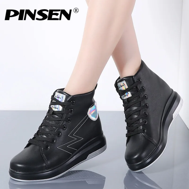 

PINSEN 2019 Winter Women Boots High Quality Leather Increase Heighten Waterproof Snow Boots Casual Shoes Ankle Boots for Women