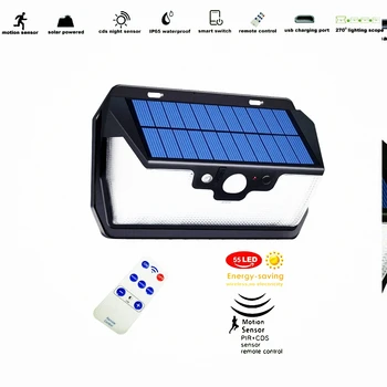 

55 leds Solar light remote control radar 3 side lighting usb port Waterproof engergy saving Outdoor Garden Yard Emergency patio